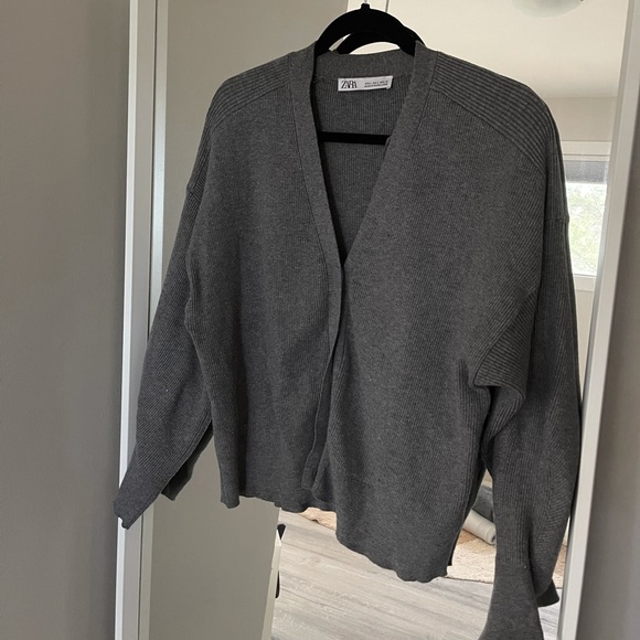 Zara | Grey Ribbed Cardigan - Picture 2 of 4
